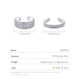 MODIAN 925 Sterling Silver Fashion Punk Cuff Earrings Sparkling Clear CZ Sparkling Clip Earrings For Women Men Unisex Jewelry