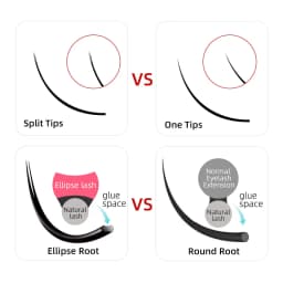 AGUUD Ellipse Flat False Eyelash Extensions Natural Soft Split-Tip Faux Mink Lashes Individual Soft Eyelashes B C CC D DD Cur