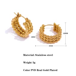 Yhpup Stainless Steel Metal Gold Hoop Earrings Fashion Charm Women 18K-Plated PVD Waterproof Jewelry Beaded Hug Earrings Gift