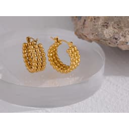 Yhpup Stainless Steel Metal Gold Hoop Earrings Fashion Charm Women 18K-Plated PVD Waterproof Jewelry Beaded Hug Earrings Gift