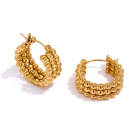 Yhpup Stainless Steel Metal Gold Hoop Earrings Fashion Charm Women 18K-Plated PVD Waterproof Jewelry Beaded Hug Earrings Gift