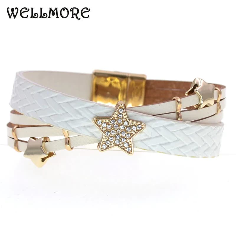 WELLMORE Trendy Charm Bracelets for Women Leather Bracelets Metal Star Bracelet Fashion Jewelry for Women Wholesale