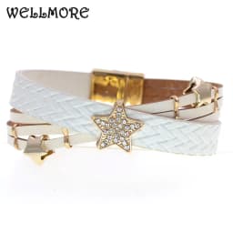 WELLMORE Trendy Charm Bracelets for Women Leather Bracelets Metal Star Bracelet Fashion Jewelry for Women Wholesale