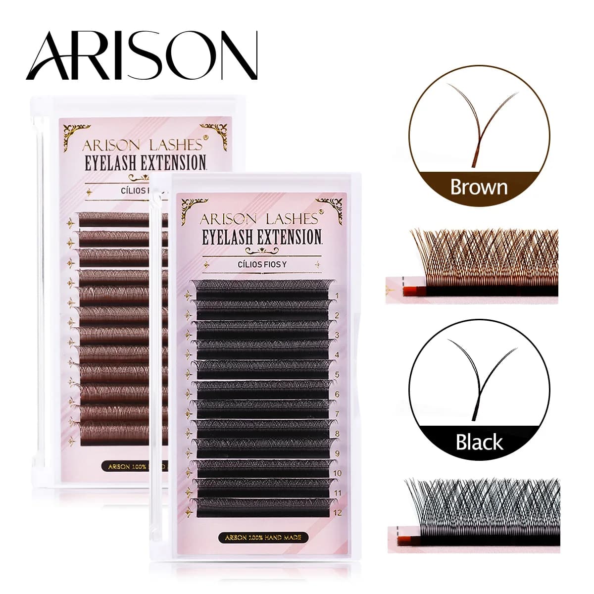 ARISON YY Lashes Black Brown Soft Invividual Eyelashes Y Shape Volume Eyelash Extension Double Tip Eye Lash Cilios YY Wholesale