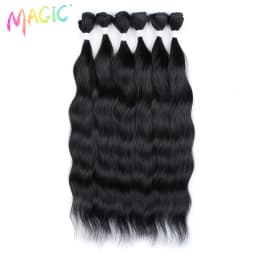 Magic Synthetic Hair 6PCS 20inches Nature Wave Hair Bundles Black Color Extensions Heat Resistant Strands of Hair Tresses