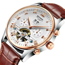 KINYUED Tourbillon Men Watches Fashion Business Automatic Mechanical Watch Men Casual Leather Waterproof Watch Relogio Masculino