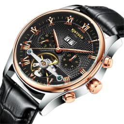 KINYUED Tourbillon Men Watches Fashion Business Automatic Mechanical Watch Men Casual Leather Waterproof Watch Relogio Masculino