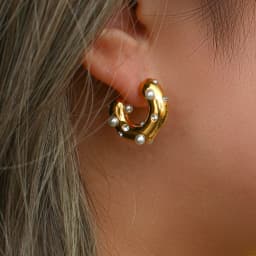 E.B.belle Chunky Stainless Steel Gold Plated Earrings For Women Irregular Pearl Zircon Paved Thick Statement Earring Jewelry