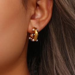 E.B.belle Chunky Stainless Steel Gold Plated Earrings For Women Irregular Pearl Zircon Paved Thick Statement Earring Jewelry