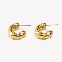 E.B.belle Chunky Stainless Steel Gold Plated Earrings For Women Irregular Pearl Zircon Paved Thick Statement Earring Jewelry