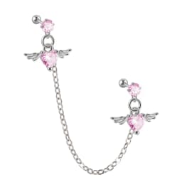 1Pcs Stainless Steel Chain Double Hole Fashion Heart Round Star Zircon Cartilage Earring for Women Helix Piercing Dangle Jewelry