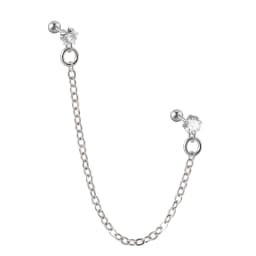 1Pcs Stainless Steel Chain Double Hole Fashion Heart Round Star Zircon Cartilage Earring for Women Helix Piercing Dangle Jewelry