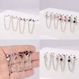 1Pcs Stainless Steel Chain Double Hole Fashion Heart Round Star Zircon Cartilage Earring for Women Helix Piercing Dangle Jewelry