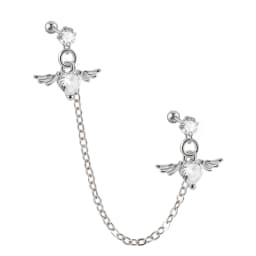 1Pcs Stainless Steel Chain Double Hole Fashion Heart Round Star Zircon Cartilage Earring for Women Helix Piercing Dangle Jewelry