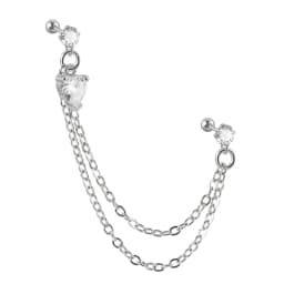 1Pcs Stainless Steel Chain Double Hole Fashion Heart Round Star Zircon Cartilage Earring for Women Helix Piercing Dangle Jewelry