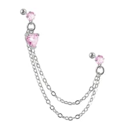 1Pcs Stainless Steel Chain Double Hole Fashion Heart Round Star Zircon Cartilage Earring for Women Helix Piercing Dangle Jewelry