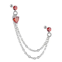 1Pcs Stainless Steel Chain Double Hole Fashion Heart Round Star Zircon Cartilage Earring for Women Helix Piercing Dangle Jewelry