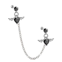 1Pcs Stainless Steel Chain Double Hole Fashion Heart Round Star Zircon Cartilage Earring for Women Helix Piercing Dangle Jewelry