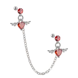 1Pcs Stainless Steel Chain Double Hole Fashion Heart Round Star Zircon Cartilage Earring for Women Helix Piercing Dangle Jewelry