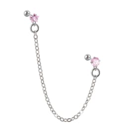 1Pcs Stainless Steel Chain Double Hole Fashion Heart Round Star Zircon Cartilage Earring for Women Helix Piercing Dangle Jewelry