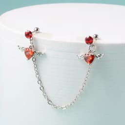 1Pcs Stainless Steel Chain Double Hole Fashion Heart Round Star Zircon Cartilage Earring for Women Helix Piercing Dangle Jewelry
