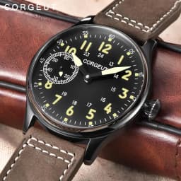 44mm Corgeut Men's Casual Watch Seagull ST36 Manual Winding Movement Leather Strap