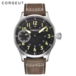 44mm Corgeut Men's Casual Watch Seagull ST36 Manual Winding Movement Leather Strap