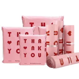 50Pcs PE Mailing Bags THANK YOU Heart Pattern Envelope Courier Bag PE Waterproof Thicken Express Postal Foldable Shopping Bag