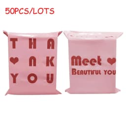 50Pcs PE Mailing Bags THANK YOU Heart Pattern Envelope Courier Bag PE Waterproof Thicken Express Postal Foldable Shopping Bag