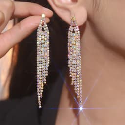 New Luxury Blue Colorful Long Tassel Earrings for Women Bridal Dangle Earrings Full Rhinestone Party Earring Wedding