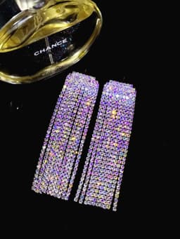 New Luxury Blue Colorful Long Tassel Earrings for Women Bridal Dangle Earrings Full Rhinestone Party Earring Wedding