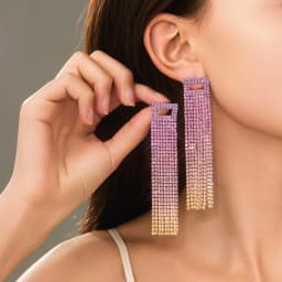 New Luxury Blue Colorful Long Tassel Earrings for Women Bridal Dangle Earrings Full Rhinestone Party Earring Wedding