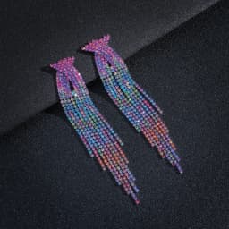 New Luxury Blue Colorful Long Tassel Earrings for Women Bridal Dangle Earrings Full Rhinestone Party Earring Wedding