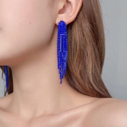New Luxury Blue Colorful Long Tassel Earrings for Women Bridal Dangle Earrings Full Rhinestone Party Earring Wedding