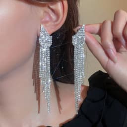 New Luxury Blue Colorful Long Tassel Earrings for Women Bridal Dangle Earrings Full Rhinestone Party Earring Wedding