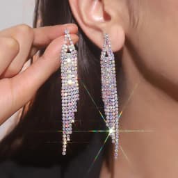 New Luxury Blue Colorful Long Tassel Earrings for Women Bridal Dangle Earrings Full Rhinestone Party Earring Wedding