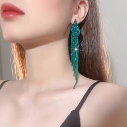 New Luxury Blue Colorful Long Tassel Earrings for Women Bridal Dangle Earrings Full Rhinestone Party Earring Wedding
