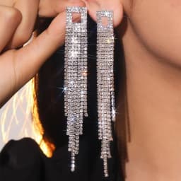 New Luxury Blue Colorful Long Tassel Earrings for Women Bridal Dangle Earrings Full Rhinestone Party Earring Wedding