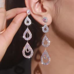 New Luxury Blue Colorful Long Tassel Earrings for Women Bridal Dangle Earrings Full Rhinestone Party Earring Wedding