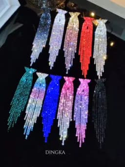 New Luxury Blue Colorful Long Tassel Earrings for Women Bridal Dangle Earrings Full Rhinestone Party Earring Wedding