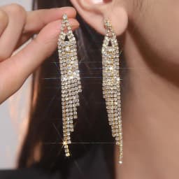 New Luxury Blue Colorful Long Tassel Earrings for Women Bridal Dangle Earrings Full Rhinestone Party Earring Wedding