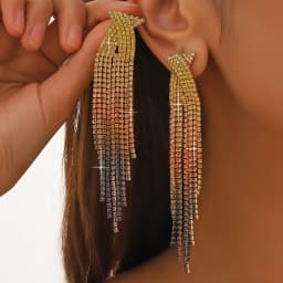 New Luxury Blue Colorful Long Tassel Earrings for Women Bridal Dangle Earrings Full Rhinestone Party Earring Wedding