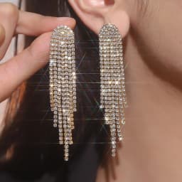 New Luxury Blue Colorful Long Tassel Earrings for Women Bridal Dangle Earrings Full Rhinestone Party Earring Wedding