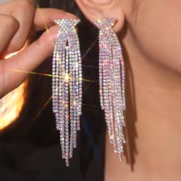 New Luxury Blue Colorful Long Tassel Earrings for Women Bridal Dangle Earrings Full Rhinestone Party Earring Wedding