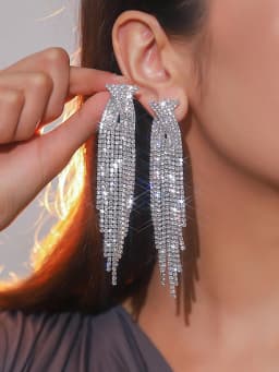New Luxury Blue Colorful Long Tassel Earrings for Women Bridal Dangle Earrings Full Rhinestone Party Earring Wedding