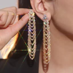 New Luxury Blue Colorful Long Tassel Earrings for Women Bridal Dangle Earrings Full Rhinestone Party Earring Wedding
