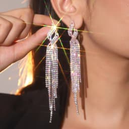 New Luxury Blue Colorful Long Tassel Earrings for Women Bridal Dangle Earrings Full Rhinestone Party Earring Wedding