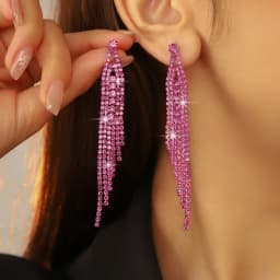 New Luxury Blue Colorful Long Tassel Earrings for Women Bridal Dangle Earrings Full Rhinestone Party Earring Wedding
