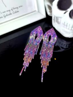 New Luxury Blue Colorful Long Tassel Earrings for Women Bridal Dangle Earrings Full Rhinestone Party Earring Wedding