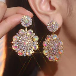 New Luxury Blue Colorful Long Tassel Earrings for Women Bridal Dangle Earrings Full Rhinestone Party Earring Wedding